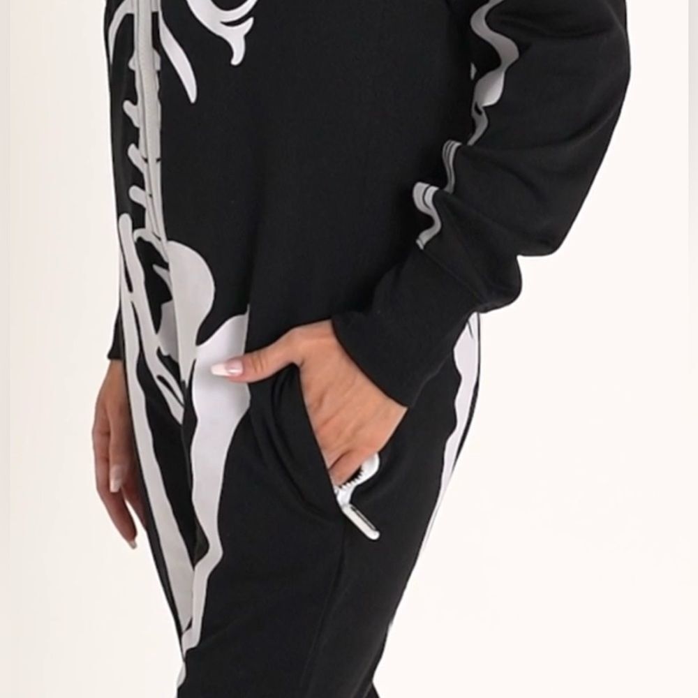 NWT Tipsy Elves Unisex Skelton Full Zip One Piece Jumpsuit Halloween- Size XS - Picture 6 of 13